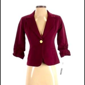 NWT XOXO Burgundy Blazer with Ruched Sleeves, Sz L